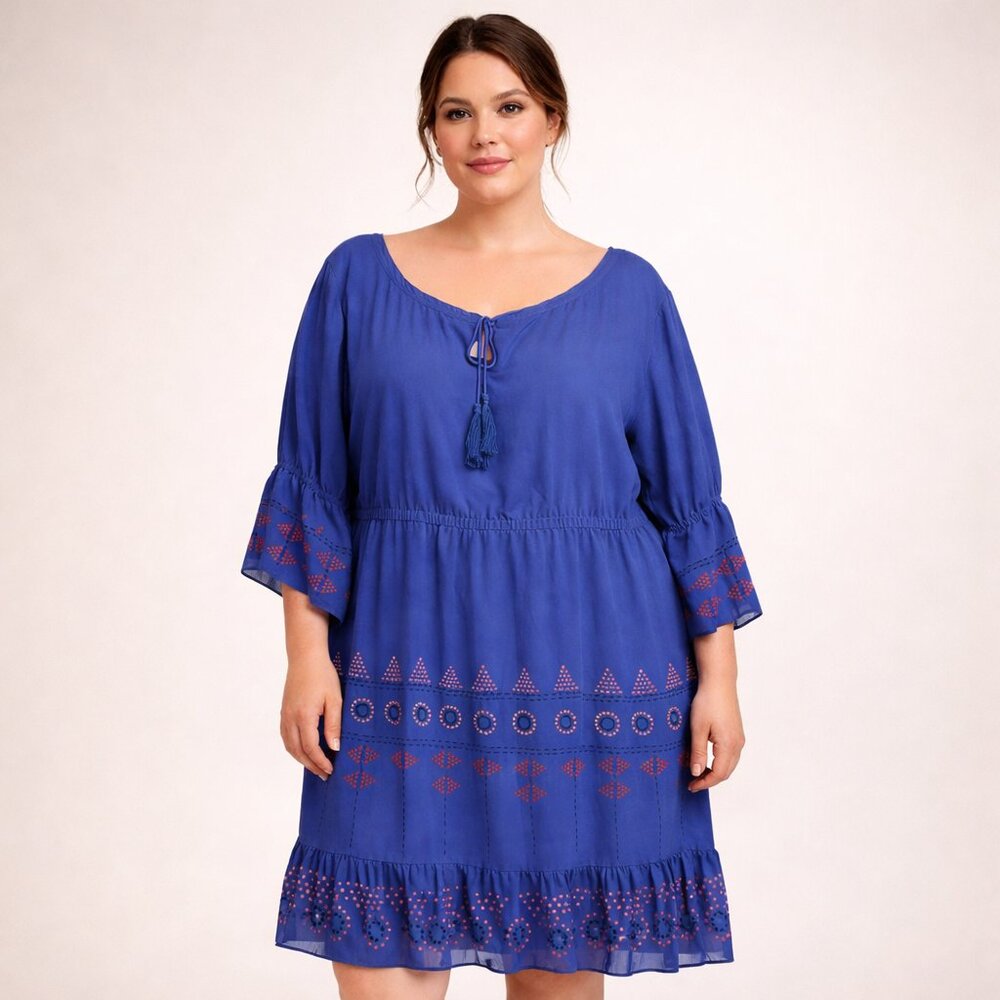 Anna Scholz Boho Chic Blue Dress Size 22 Plus NWT Tassel Waist Midi